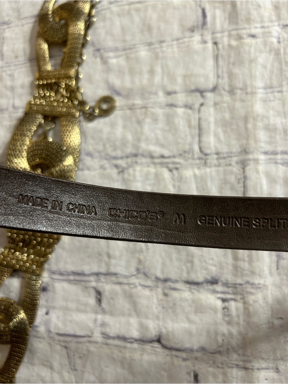 CHICO’S (2) UNIQUE STYLES GOLD CHAIN EMBELLISHED AND BROWN LEATHER BELTS - Picture 12 of 16